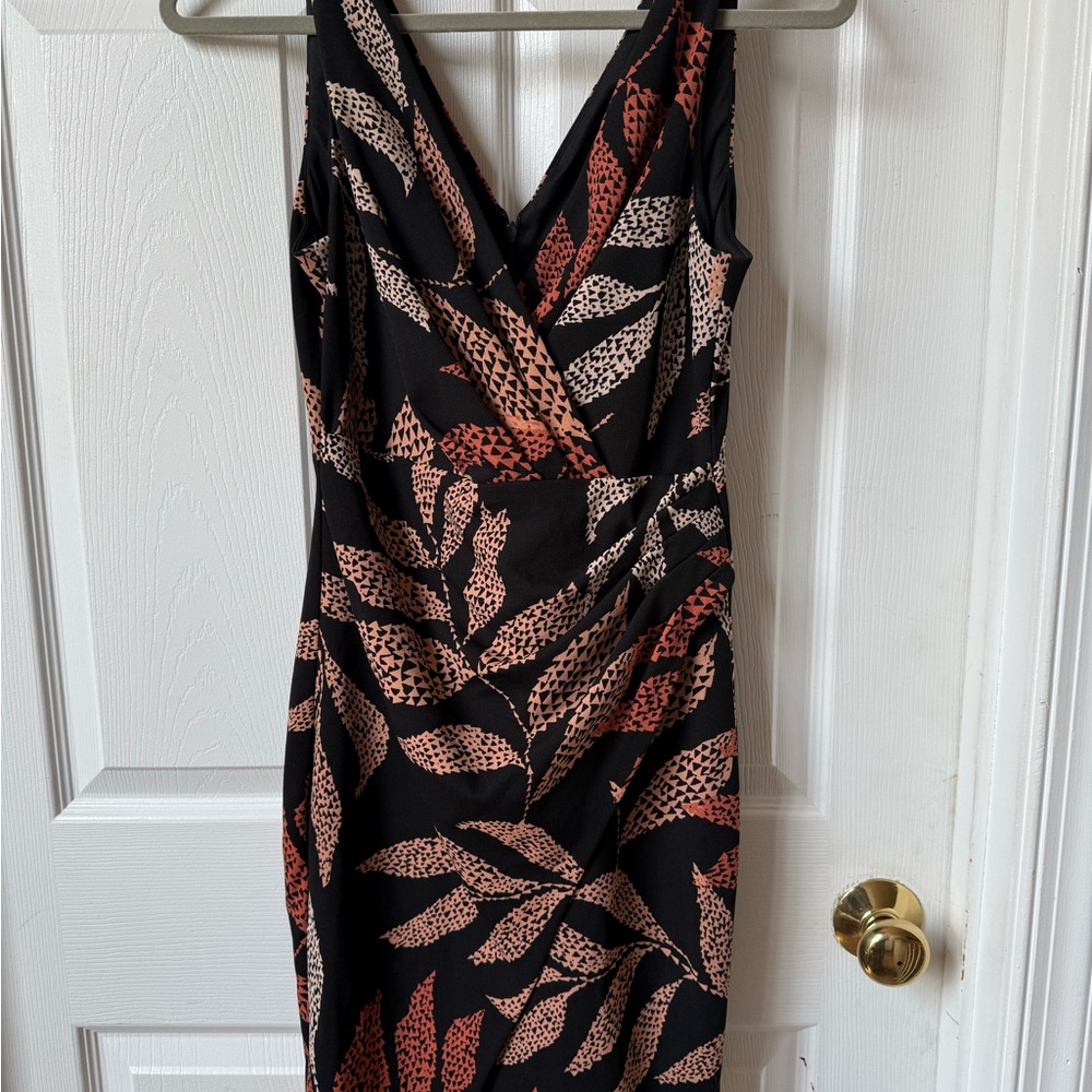 Guess Black and Orange Sheath Midi Dress V-neck Sleeveless